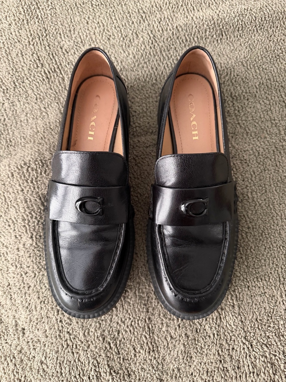 Coach Leah Black Leather Loafers - Picture 2 of 6